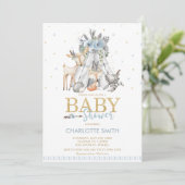 Chic Tribal Woodland Animals Blue Boy Baby shower Kaart (Staand voorkant)