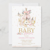 Chic Tribal Woodland Animals Pink Girl Baby shower Kaart (Voorkant)