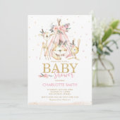 Chic Tribal Woodland Animals Pink Girl Baby shower Kaart (Staand voorkant)