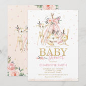 Chic Tribal Woodland Animals Pink Girl Baby shower Kaart (Voorkant / Achterkant)