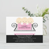 Chic TRIPLETS in de Uitnodiging PInk van het Baby (Staand voorkant)