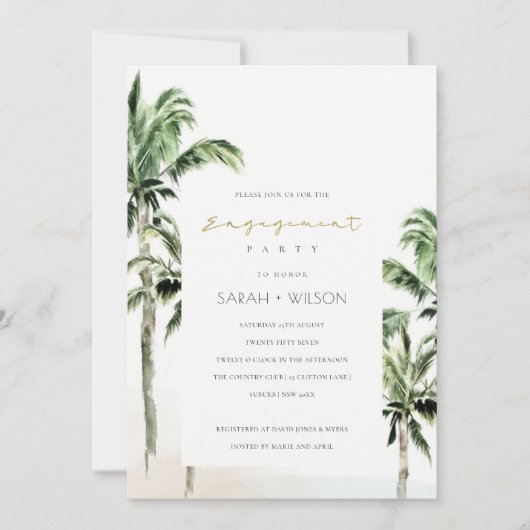 Chic Tropical Beach Palm Trees Verloving nodigt ui Bedankkaart (Voorkant)