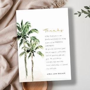 Chic Tropical Beach Palm Trees Waterverf Wedding Bedankkaart
