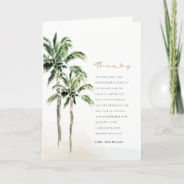 Chic Tropical Beach Palm Trees Waterverf Wedding Bedankkaart