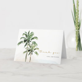 Chic Tropical Beach Palm Trees Waterverf Wedding Bedankkaart