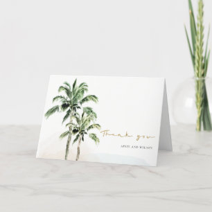 Chic Tropical Beach Palm Trees Waterverf Wedding Bedankkaart