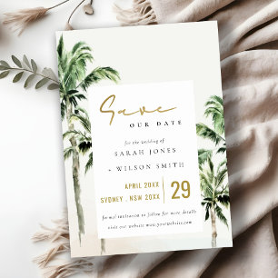 Chic Tropical Beach Palm Trees Waterverf Wedding Save The Date
