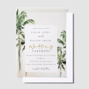 Chic Tropical Beach Palm Trees Waterverf Wedding Vellum Uitnodigingen