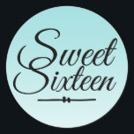 Chic Tropical Blue Ombre Sweet 16 16th Birthday Ronde Sticker<br><div class="desc">Een chic tropical blue ombre design Sweet 16 verjaardagsenvelopverzegeling om je uitnodigingsenveloppen te verzegelen of 16-jarige verjaardagsfeestjes. Het heldere zee granblauw vervaagt op een witte achtergrond. De tekst "Sweet Sixteen"in zwart wordt geplaatst in modern manuscript. Elegant 16e verjaardagsfeest stickers voor een glamoureuze Sweet Sixteen, perfect voor haar, de fashionista die...</div>
