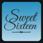 Chic Tropical Blue Ombre Sweet 16 16th Birthday Vierkante Sticker<br><div class="desc">Een chic tropical blue ombre design Sweet 16 verjaardagsenvelopverzegeling om je uitnodigingsenveloppen te verzegelen of 16-jarige verjaardagsfeestjes. Het heldere Ibiza blauw vervaagt op een witte achtergrond. De tekst "Sweet Sixteen"in zwart wordt geplaatst in modern manuscript. Elegant 16e verjaardagsfeest stickers voor een glamoureuze Sweet Sixteen, perfect voor haar, de fashionista die...</div>