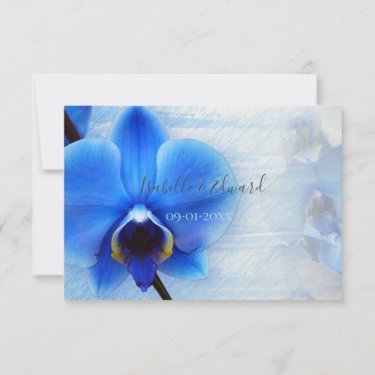 Chic Tropical Blue Waterverf Orchids Wedding RSVP (Achterkant)