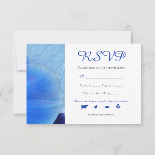 Chic Tropical Blue Waterverf Orchids Wedding RSVP Kaartje (Voorkant)