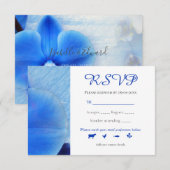 Chic Tropical Blue Waterverf Orchids Wedding RSVP Kaartje (Voorkant / Achterkant)