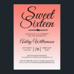 Chic Tropical Coral Ombre Sweet 16 16th Birthday Kaart<br><div class="desc">Een chique tropische koraal ombre ontwerp Sweet 16 verjaardag uitnodiging. Het heldere koraal vervaagt op een witte achtergrond. De tekst "Sweet Sixteen" in het zwart is geschreven in modern schrift. Elegante 16e verjaardagsfeestuitnodiging voor een glamoureuze Sweet Sixteen, perfect voor haar, de fashionista die houdt van modern patroon, luxe en glam...</div>