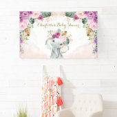 Chic Tropical Elephant Floral Greenery Baby shower Spandoek (Insitu)