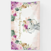 Chic Tropical Elephant Floral Greenery Baby shower Spandoek (Verticaal)