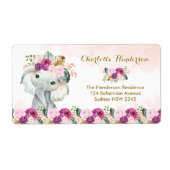 Chic Tropical Elephant Floral Greenery Oerwoud Bab Etiket (Voorkant)
