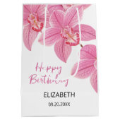 Chic Tropical Floral Roze Orchidee Verjaardag Medium Cadeauzakje (Achterkant)