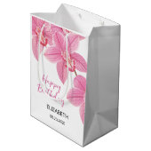 Chic Tropical Floral Roze Orchidee Verjaardag Medium Cadeauzakje (Achterkant Gekanteld)