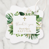 Chic Tropical Foliage Dank je script Boy Baptisme Bedankjes Labels (Achterkant)