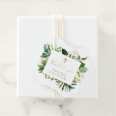 Chic Tropical Foliage Dank je script Boy Baptisme Bedankjes Labels (In situ)