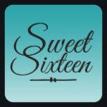 Chic Tropical Green Ombre Sweet 16 16th Birthday Vierkante Sticker<br><div class="desc">Een chic tropical green ombre design Sweet 16 verjaardagsenvelopverzegeling om je uitnodigingsenveloppen te verzegelen of 16-jarige verjaardagsfeestjes. De heldere viridiaangroene vervaagt op een witte achtergrond. De tekst "Sweet Sixteen"in zwart wordt geplaatst in modern manuscript. Elegant 16e verjaardagsfeest stickers voor een glamoureuze Sweet Sixteen, perfect voor haar, de fashionista die van...</div>