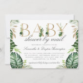 Chic Tropical Greenery Gold Baby shower per post Kaart (Voorkant)