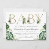 Chic Tropical Greenery Gold Typography Baby shower Kaart (Voorkant)