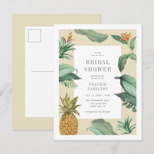 Chic  Tropical Leaves Tekening Vrijgezellenfeest Uitnodiging Briefkaart (Voorkant / Achterkant)