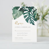 Chic Tropical Monstera Foliage Green Wedding Rsvp Informatiekaartje (Staand voorkant)