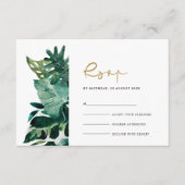 Chic Tropical Monstera Foliage Green Wedding Rsvp Informatiekaartje (Voorkant)