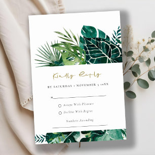 Chic Tropical Monstera Foliage Green Wedding Rsvp Informatiekaartje