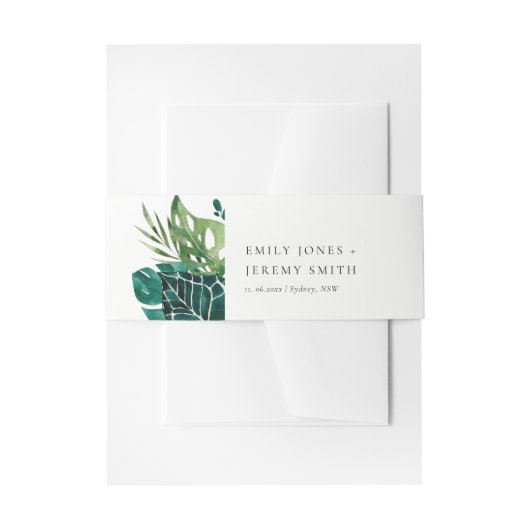 Chic Tropical Monstera Green Leafy Foliage Wedding Uitnodigingen Wikkel (Voorkant Voorbeeld)