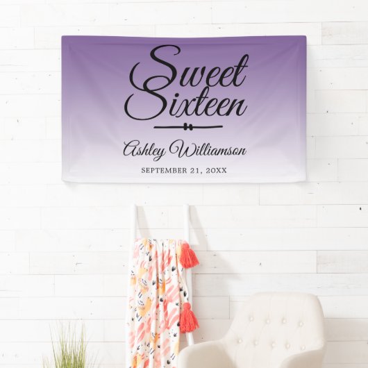 Chic Tropical Paars Ombre Sweet 16 16th Birthday Spandoek (Insitu)