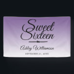 Chic Tropical Paars Ombre Sweet 16 16th Birthday Spandoek<br><div class="desc">Een chique tropische paarse ombre design Sweet 16 verjaardagsfeestbanner. Het heldere paarse vervaagt naar een witte achtergrond. De tekst "Sweet Sixteen" in het zwart is geschreven in modern schrift. Elegante 16e verjaardagsfeestbanner voor een glamoureuze Sweet Sixteen, perfect voor haar, de fashionista die houdt van modern patroon, luxe en glam met...</div>