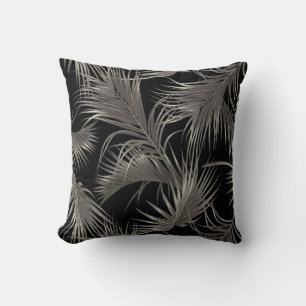 Chic Tropical Palm Fronds Patroon op Zwart Kussen