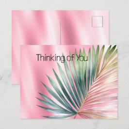 Chic Tropical Pink Green Leaf Briefkaart