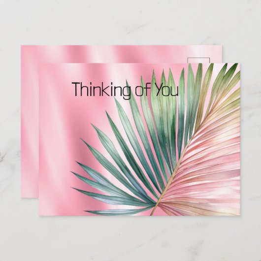 Chic Tropical Pink Green Leaf Briefkaart (Voorkant / Achterkant)