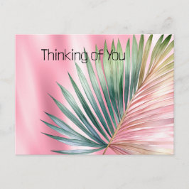 Chic Tropical Pink Green Leaf Briefkaart
