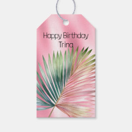Chic Tropical Pink Green Leaf Cadeaulabel