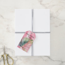 Chic Tropical Pink Green Leaf Cadeaulabel