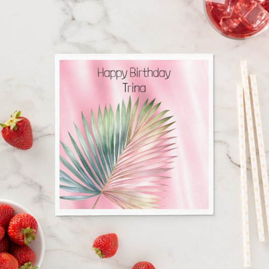 Chic Tropical Pink Green Leaf Servet (Insitu)