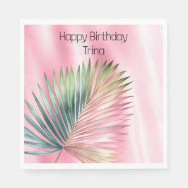 Chic Tropical Pink Green Leaf Servet