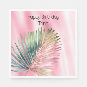 Chic Tropical Pink Green Leaf Servet