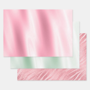 Chic Tropical Pink Mint Green Zebra Inpakpapier Vel