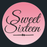 Chic Tropical Pink Ombre Sweet 16 16th Birthday Ronde Sticker<br><div class="desc">Een chic tropical roze ombre design Sweet 16 verjaardagsenvelopverzegeling om je uitnodigingsenveloppen af te sluiten of 16-jarige verjaardagsfeestjes. De heldere roze vervaagt op een witte achtergrond. De tekst "Sweet Sixteen"in zwart wordt geplaatst in modern manuscript. Elegant 16e verjaardagsfeest stickers voor een glamoureuze Sweet Sixteen, perfect voor haar, de fashionista die...</div>
