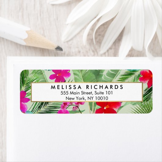 Chic Tropical Print Waterverf Designer Green Etiket (Insitu)