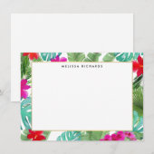 Chic Tropical Print Waterverf Flat Note Kaart (Voorkant / Achterkant)