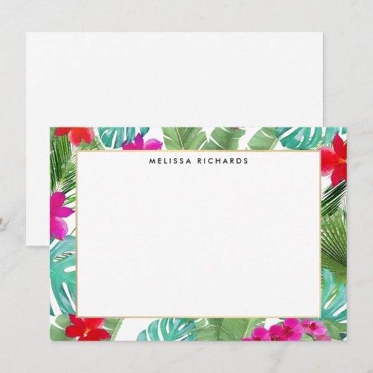 Chic Tropical Print Waterverf Flat Note Kaart (Voorkant / Achterkant)