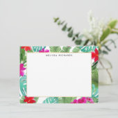 Chic Tropical Print Waterverf Flat Note Kaart (Staand voorkant)